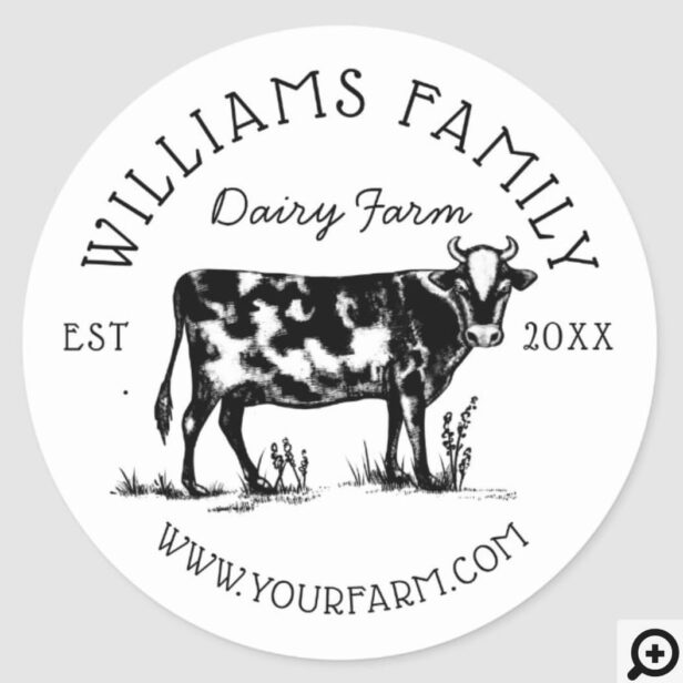 Rustic Vintage Sketch Farm Dairy Cow White Classic Round Sticker