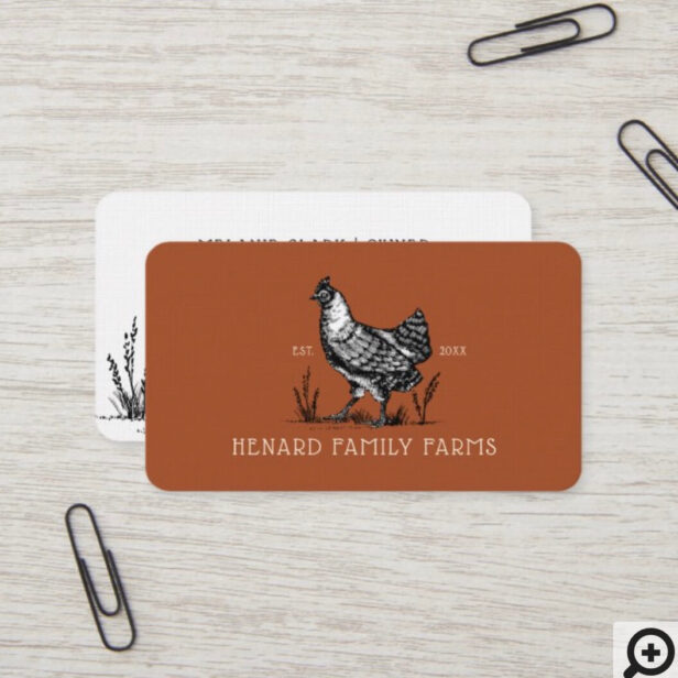 Rustic Vintage Sketch Farm Hen Burnt Red Business Card
