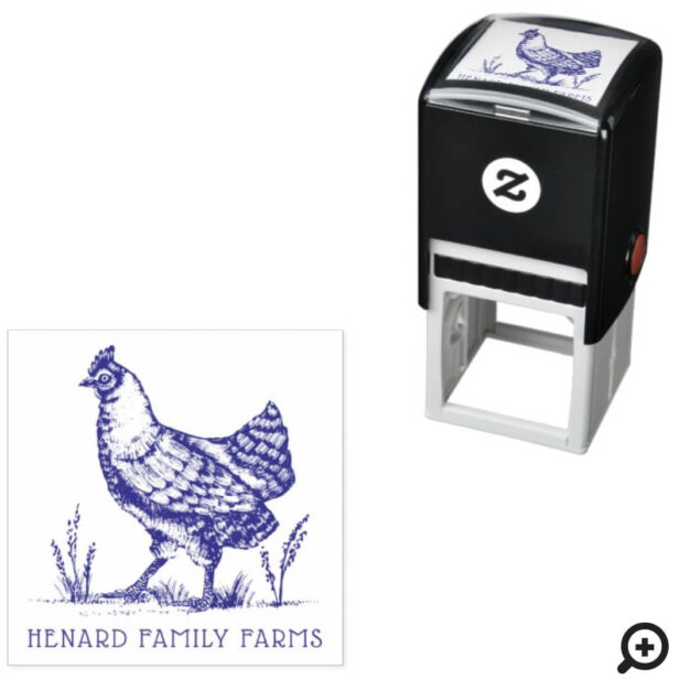 Rustic Vintage Sketch Style Farm Hen/Rooster Self-inking Stamp