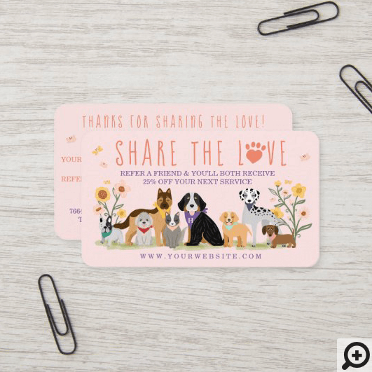 Share The Love Pet Family Pet Care & Grooming Pink Business Card