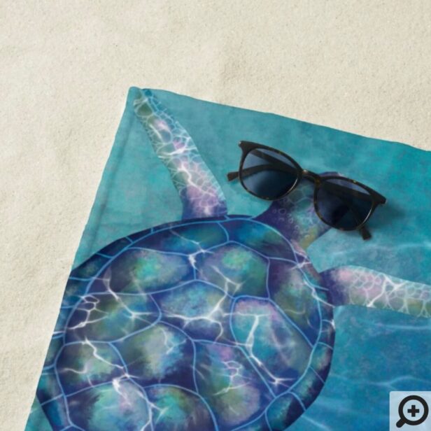 Swimming Sea Turtles Deep Blue & Turquoise Ocean Beach Towel