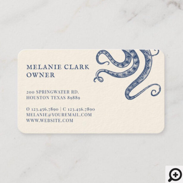 Vintage Engraved Style Octopus Ocean Nautical Navy Business Card