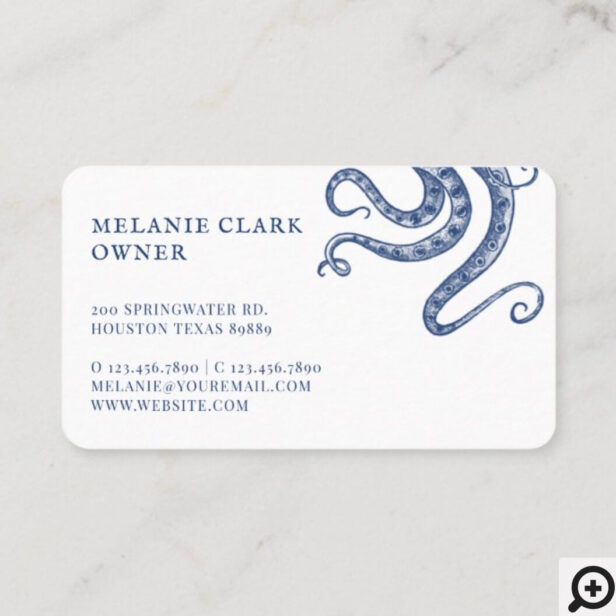 Vintage Engraved Style Octopus Ocean Theme White Business Card