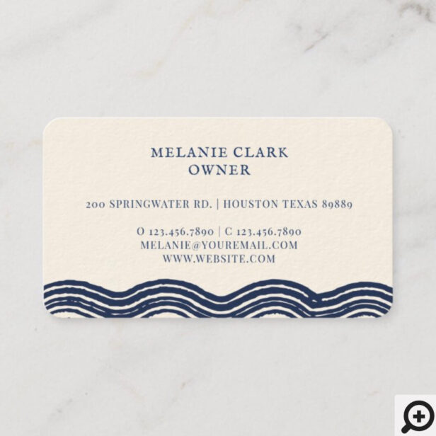 Vintage Etched Style Fish, Waves Ocean Theme Navy Business Card