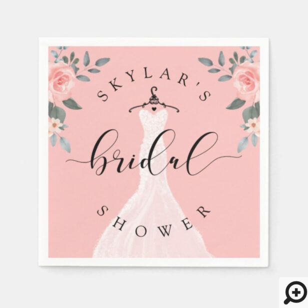 Vintage Wedding Dress Floral Bridal Shower Pink Napkins