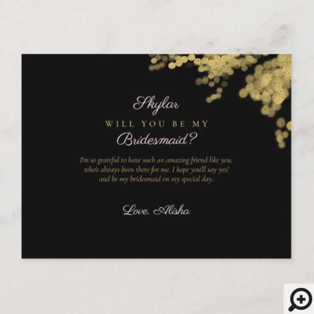 Wedding Dress Black Gold Will You Be Bridesmaid Invitation Postcard