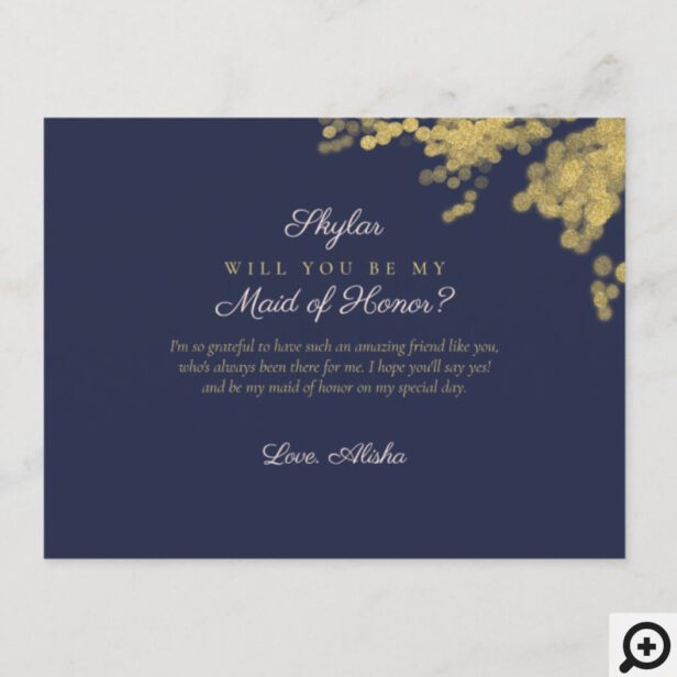Wedding Dress Navy Gold Will You Be Maid of Honor Invitation Postcard