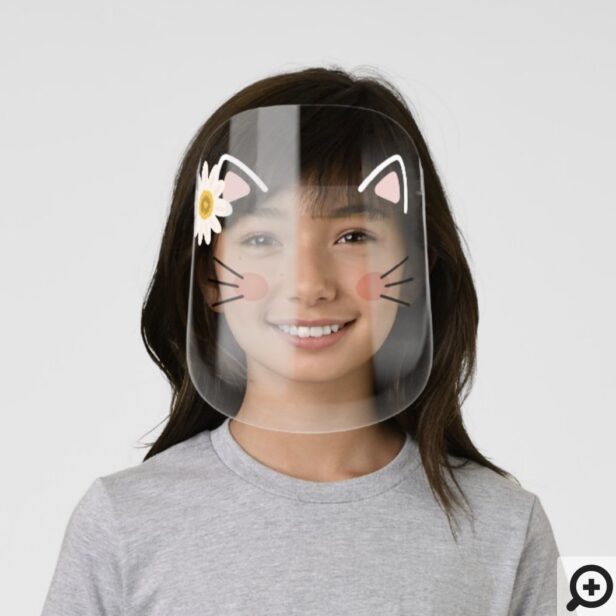 Adorable Kitty Cat Ears Whiskers & Flower Kids' Face Shield