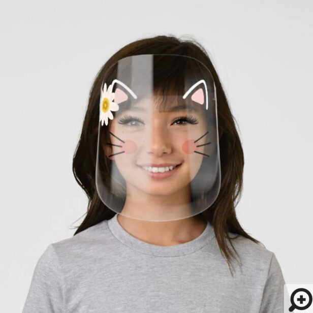 Adorable Kitty Cat Ears Lashes Whiskers & Flower Kids' Face Shield