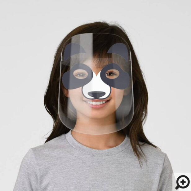 Black & White Panda Bear Face Cartoon Character Kids' Face Shield