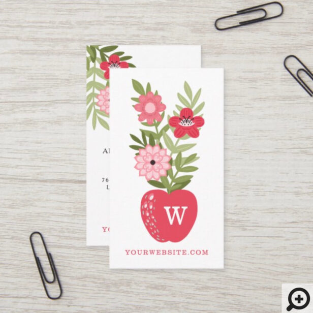 Blooming Floral Red Apple Learning Tutoring Business Card