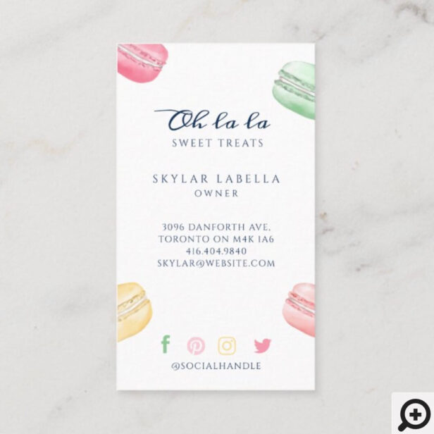Colorful Watercolor French Macaron Bakery & Sweets White Business Card