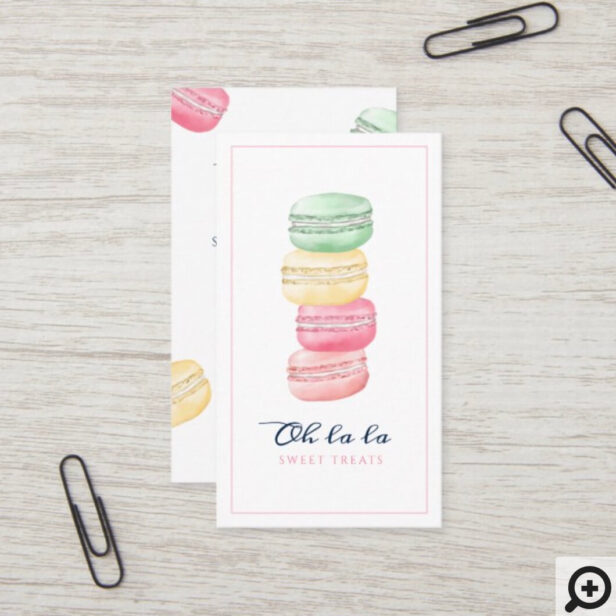 Colorful Watercolor French Macaron Bakery & Sweets White Business Card