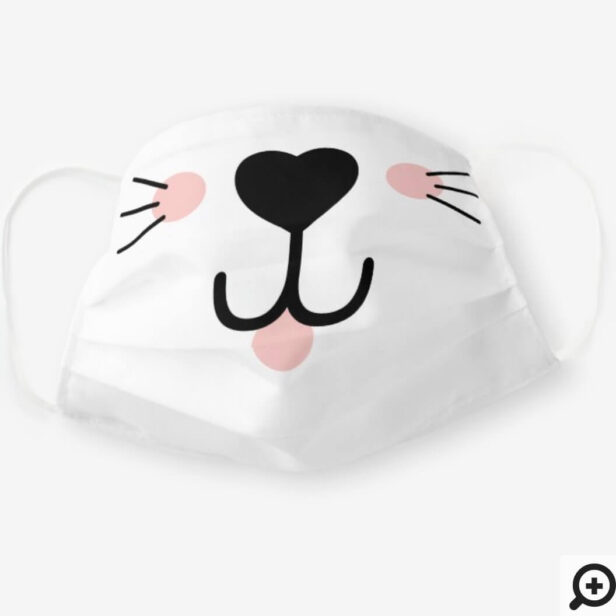 Cute Adorable Kitty Cat Face Cheeks & Whiskers White Cloth Face Mask