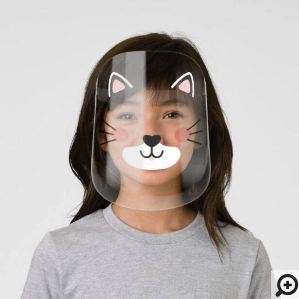 Cute Adorable Kitty Cat Face Ears & Whiskers Kids' Face Shield