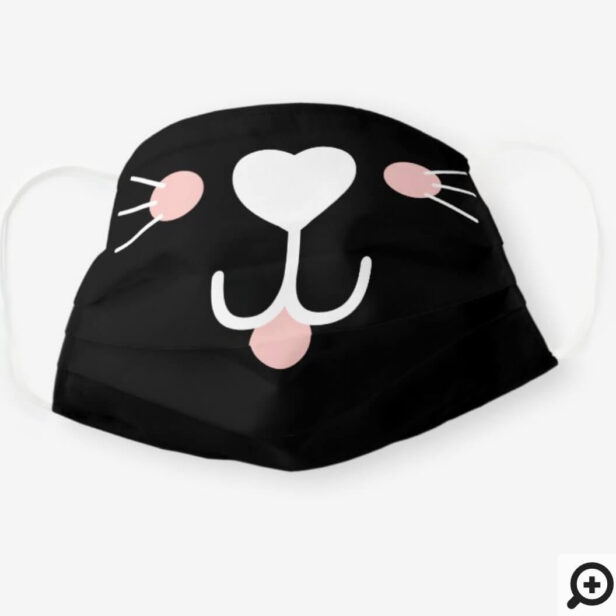 Cute Adorable Kitty Cat Face & Whiskers Black Cloth Face Mask