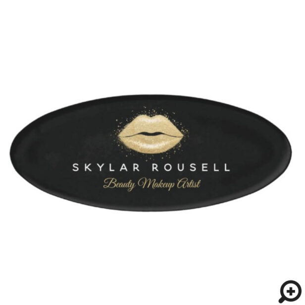 Elegant Black Gold Beauty Makeup Lips Luxury Logo Name Tag