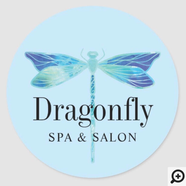 Elegant Blue & Aqua Watercolor Dragonfly Classic Round Sticker