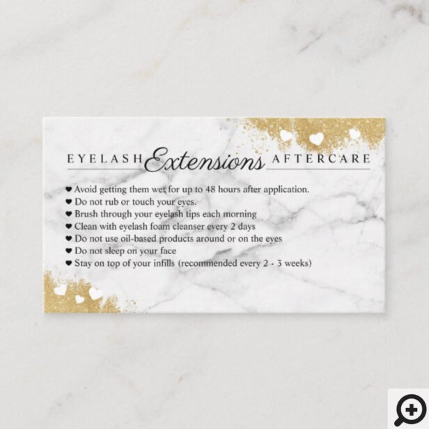 Gold Marble Mascara Eye Lashes Aftercare Tips Referral Card
