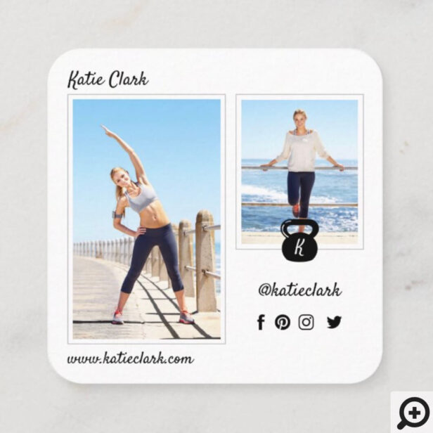 Heart Photo Frame Personal Trainer kettlebell Square Business Card