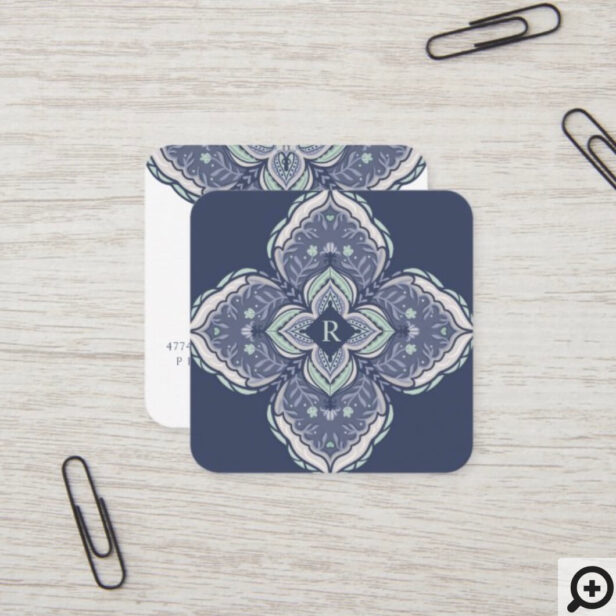 Holistic Spiritual Decorative Floral Mandala Blue Square Business Card
