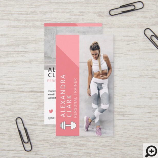 Modern Personal Trainer Fitness Photo Dumbbell Business Card