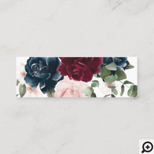 Red Burgundy & Blue Elegant Watercolor Flowers Mini Business Card