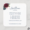 Red Burgundy & Blue Elegant Watercolor Flowers Square Business Card
