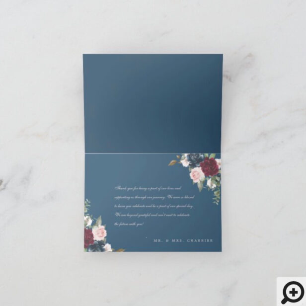 Red Burgundy & Blue Elegant Watercolor Flowers Thank You Card
