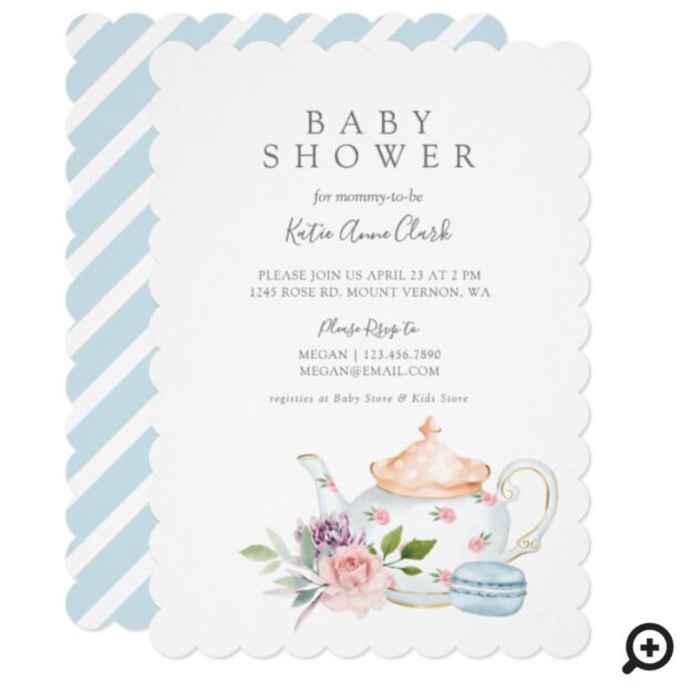 It's A Boy Vintage Baby Tea Party French Macaroon & Floral Invitation