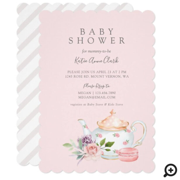 Vintage Baby Tea Party French Macaroon & Floral Invitation