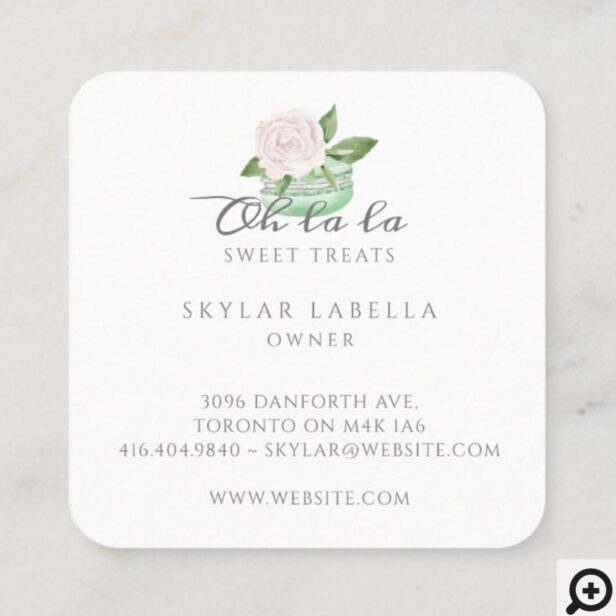 Watercolor Floral Mint Macaron Bakery & Sweets Square Business Card