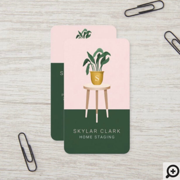 Wooden Stool & Potted Plant Home Staging & Decor Business Card