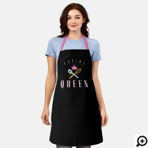 Baking Queen Bakers Whisk & Spoon Crown Black Apron