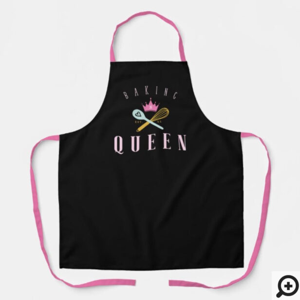 Baking Queen Bakers Whisk & Spoon Crown Black Apron