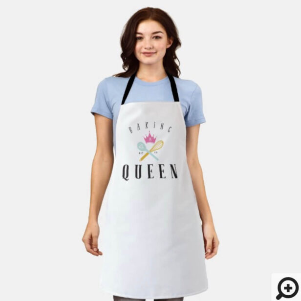 Baking Queen Bakers Whisk & Spoon Crown White Apron