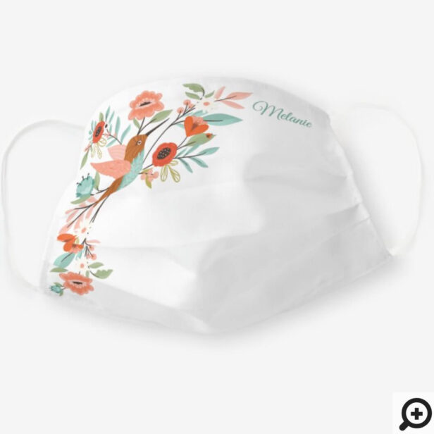 Beautiful Hummingbirds Floral Blossom Garden White Cloth Face Mask