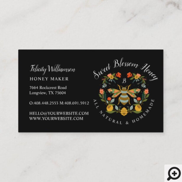 Bees & Bloom Floral & Decorative Honey Bee Black Business Card