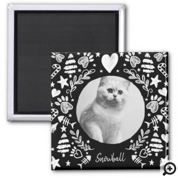 Black Chalkboard Art Frame Cat Memorial Keepsake Magnet
