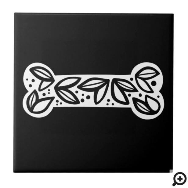 Black & White Animal Dog Bone Black Ceramic Tile