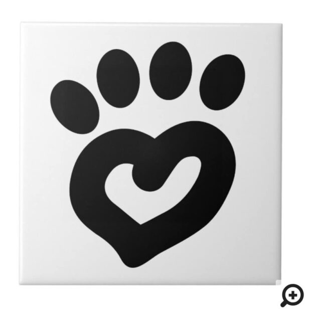 Black & White Dog Heart Paw Print Ceramic Tile