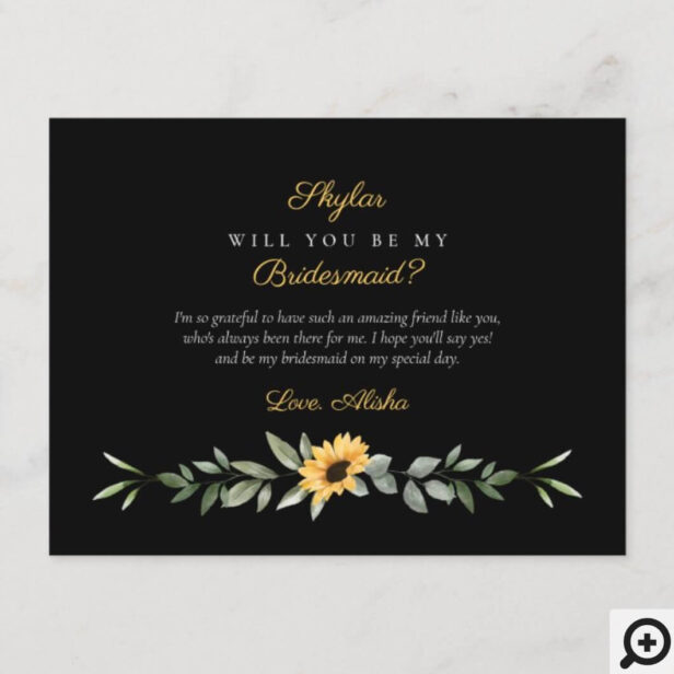Chic Floral Sunflower Will You Be My Bridesmaid? Invitation Postcard