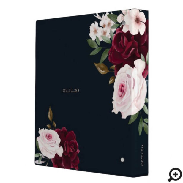 Classy Bold Burgundy & Navy Watercolor Florals 3 Ring Binder