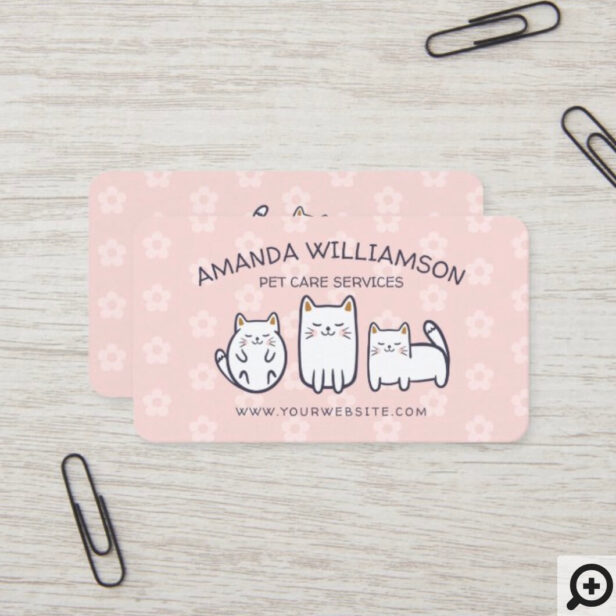 Cute Adorable Kitty Cat Pet Care Services Pink Business Card