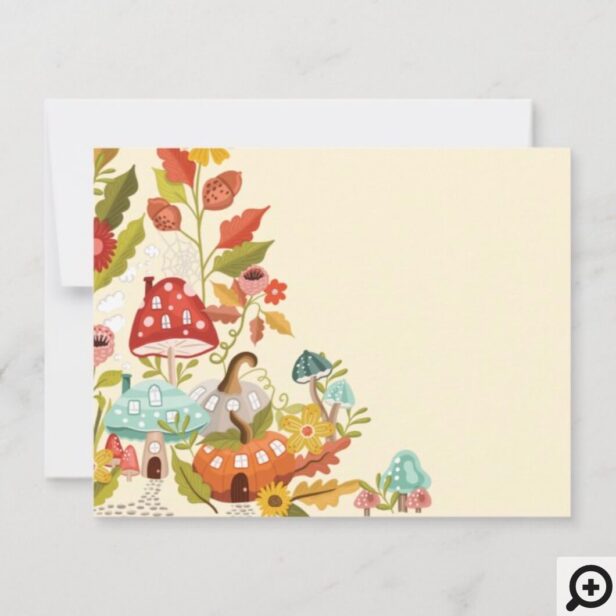 Cute Fairy Garden Autumn Leafs Mushroom & Pumpkin Note Card