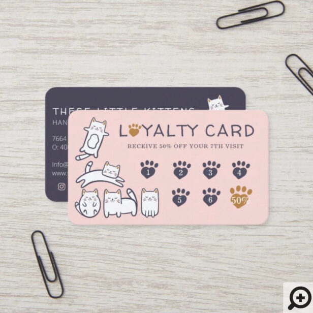 Cute Little Kitty Cat Pet Care & Grooming Loyalty Business Card
