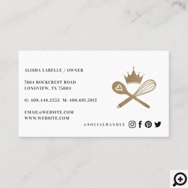 Elegant Baking Queen Bakers Whisk & Spoon Crown Business Card