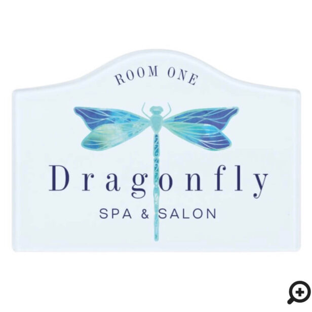 Elegant Blue & Aqua Watercolor Dragonfly Logo Room Door Sign