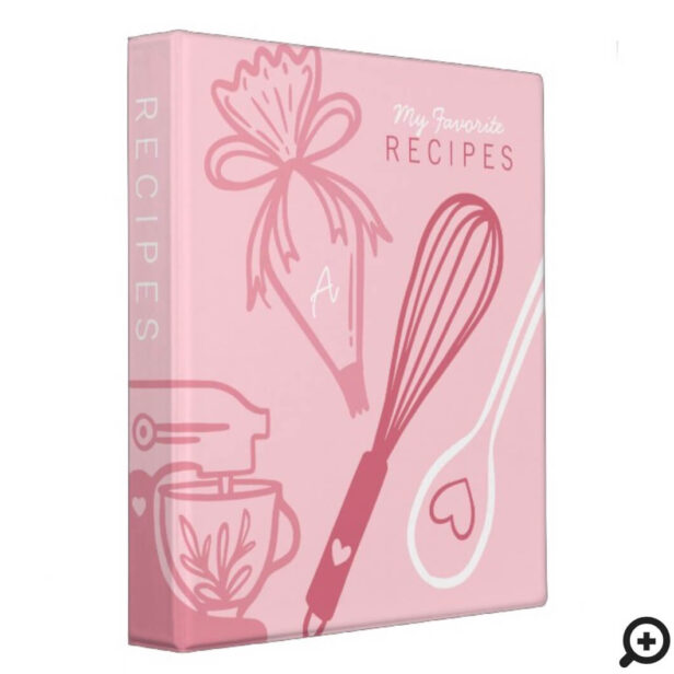 Favorite Recipes Baking & Cooking Utensil Pink 3 Ring Binder