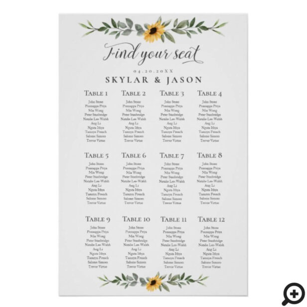 Find Your Seat Watercolor Sunflower Wildflower Poster